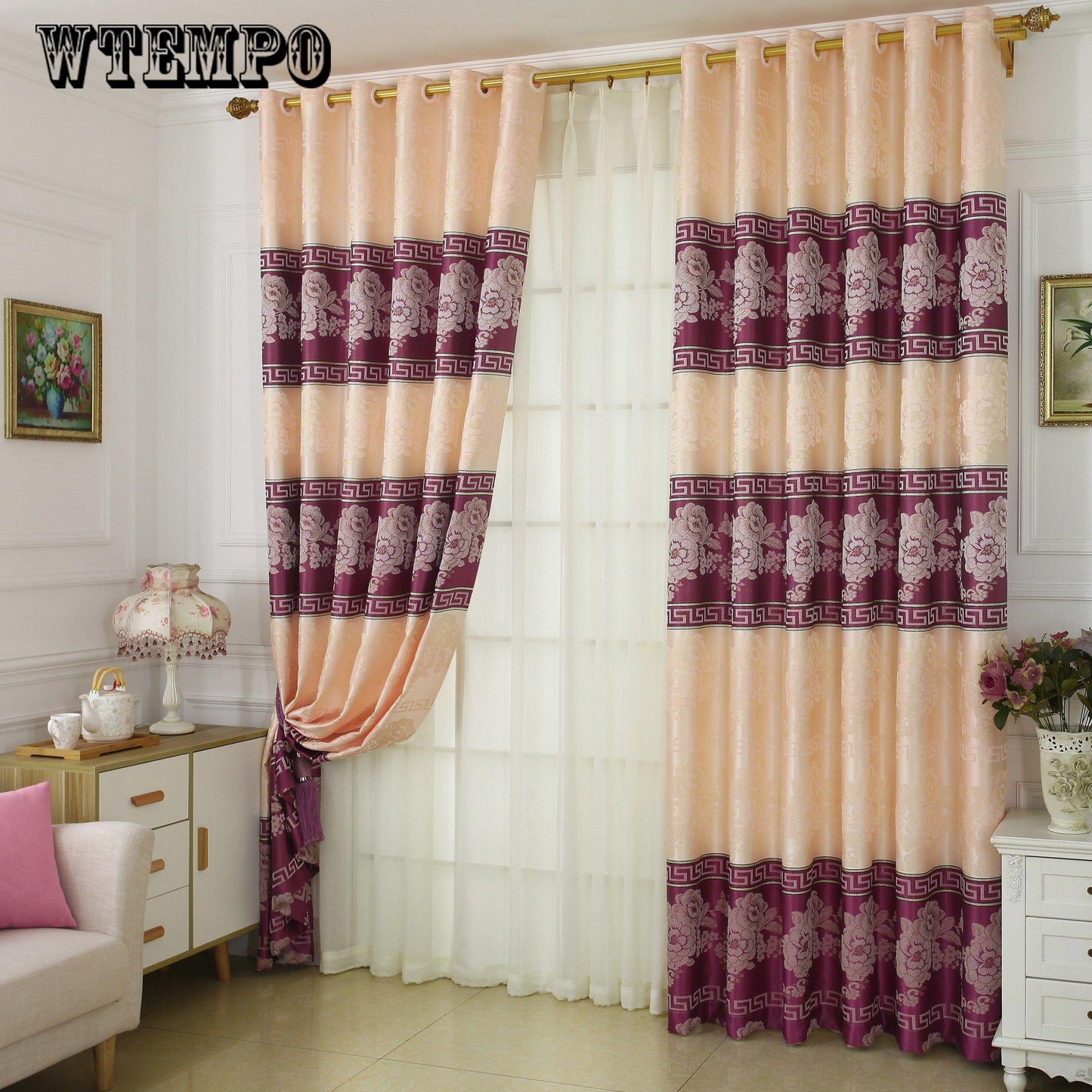 High-grade European-style embroidery finished curtains Crown flower fabric matching curtains