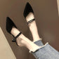 Baotou Half Slippers Women's Summer Fashion Outer Wear Striped Versatile Slippers Two Wear Pointed Toe High Heels Thick Heels Fitting Shoes Trend