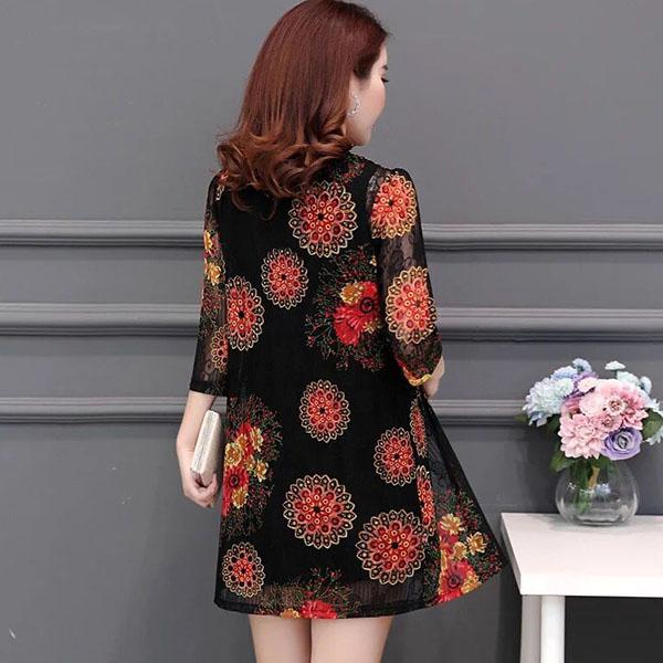 M-5XL Women's Spring and Summer Plus Size Lace Cardigan Female Printed Mid-length Shawl Slim Hollow-carved Design Thin Coat