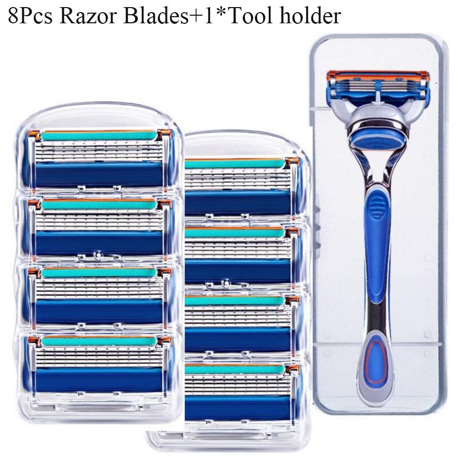 New 8Pcs/Lot Safety Razor Blades for Men Sharp Trimmer Straight Razor Manual Five Layer Shaver