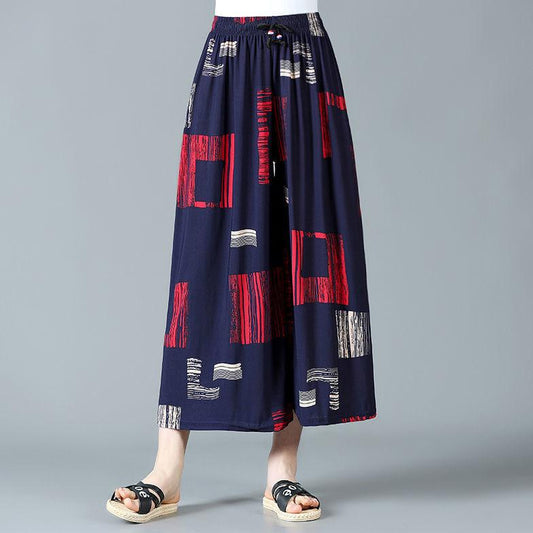 XL-5XL Women's Spring and Summer Wide Leg Long Pants Female Large Size Elastic Waist Loose Casual Printed Pants