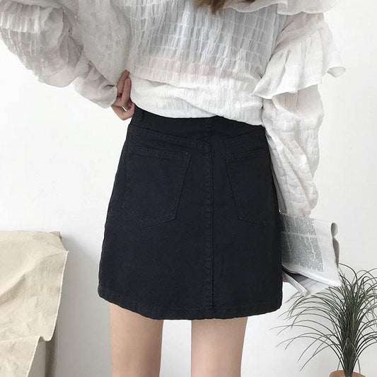 Women Summer High Waist Skirt Casual Solid Color Anti-Darkening Mini Thin Sexy A-line Denim Skirt