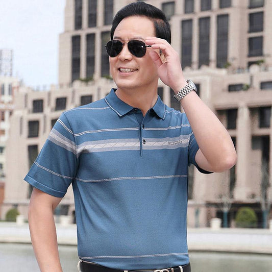 Short-sleeved T-shirt Summer Middle-aged Men's Ice Silk Half-sleeved Middle-aged and Elderly Loose Top Father POLO Shirt