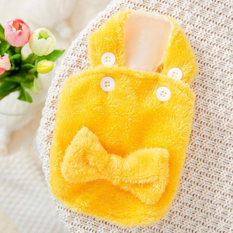 Autumn and Winter Puppy Dog's Clothes Vest Bow Fleece Vest Teddy Small Dog Two-legged Cat Clothes Pet Clothing Solid Comfortable Puppy's Jumpsuit