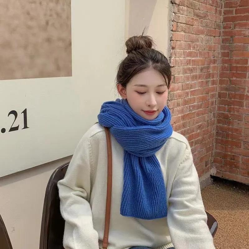 Women's Winter Knitted Scarf Pure Color Cashmere Thickened Warm Scarf Korean Simple Style All Match Wrap Shawl Neck Cover Long Handmade Neckerchief