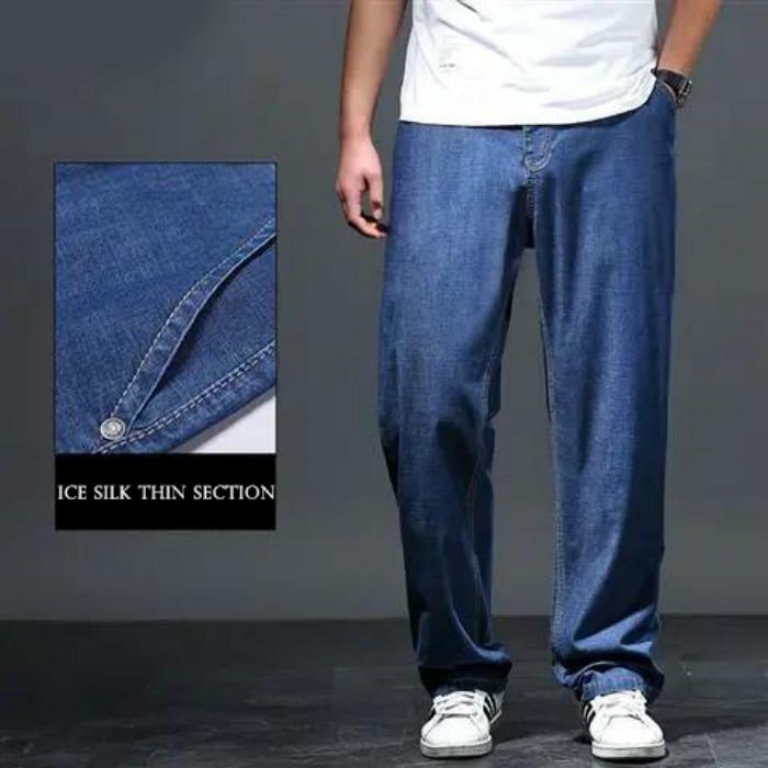 Summer Ice Silk Slim Jeans Men's Loose Straight Plus Fat Size Ultra-thin Wide-leg Pants