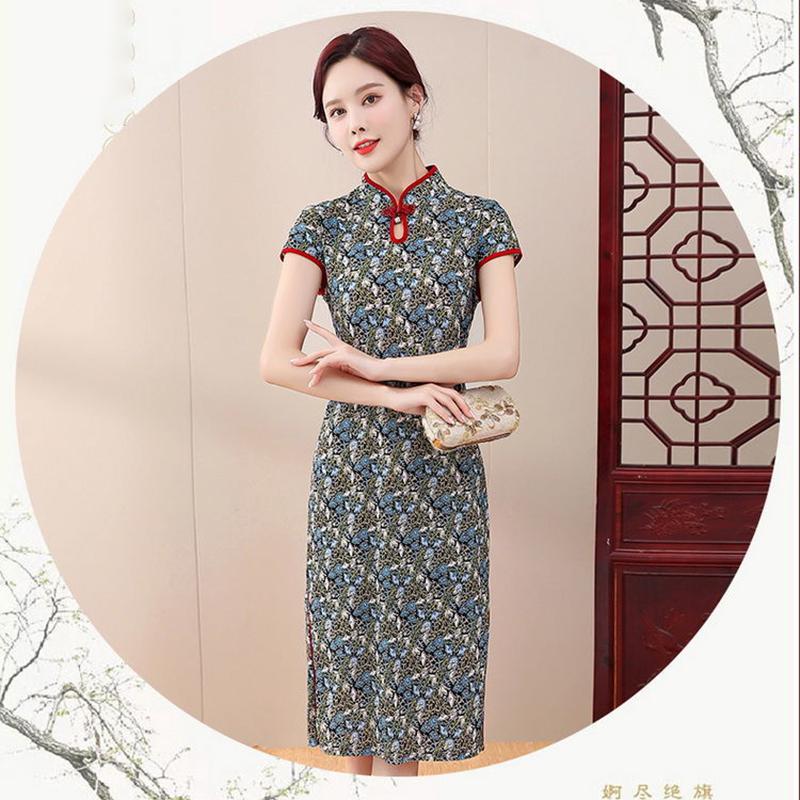 High-end Cheongsam Dress Fat Mother Covering Belly Loose Improved Version Dress Floral Ice Silk Cheongsam Women