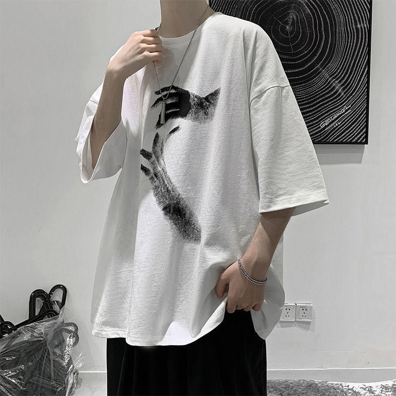 Loose Fashion Round Neck Top Clothes Summer T-shirt Men's Trendy Brand Short-sleeved Loose Hip-hop Trend Half-sleeved Student Couple Top Clothes