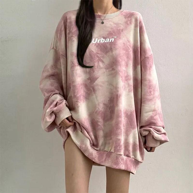 Female Korean Version Loose Top Student Tie-dye Spring and Autumn High Street All-match Coat Ins Long-sleeved Pullover Sweater