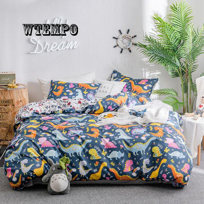 3 Pcs Printed Cartoon Animal Bedding Set Bed Sheet Bed Cover Bed Decoration Kids Home Textile