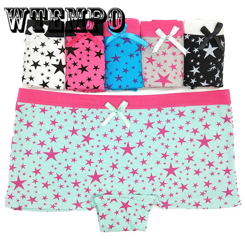 6 Pcs/Lot Women Underwear Shorts Boxers Cotton Panties Ladies Knickers Print Stars Low-Rise