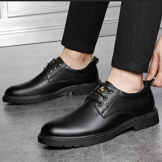 Men's Cowhide Leather Shoes Soft Leather Men's Business Shoes Casual Shoes Black Work Shoes Summer Hollow Sweat-absorbent Husband Shoes Dad Shoes