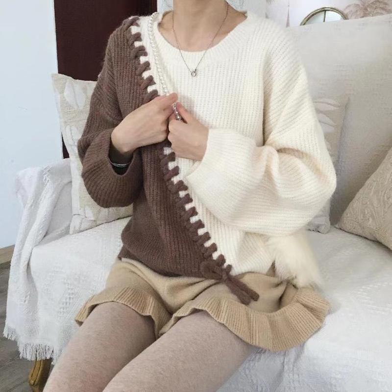 Autumn Winter  Women Fashion Sweater Casual Knitting Sweater  Round Neck Pullovers Loose Casual Long Sleeve Sweater