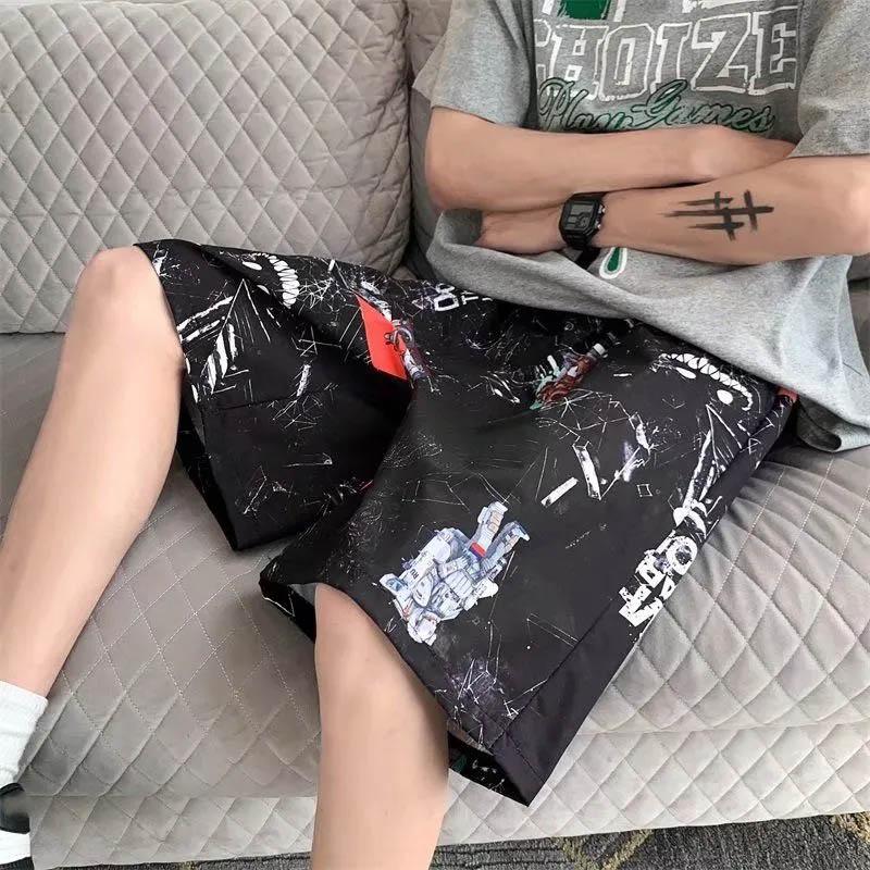 Summer Men's Creative Graffiti Casual Pants Loose Straight Harajuku Couple Sports Five-point Pants Breathable and Comfortable Outer Wear Shorts