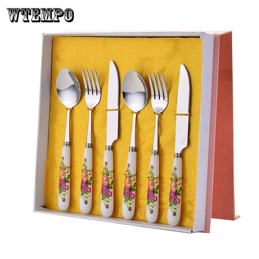 Dinnerware Set Stainless Steel Western Outdoor Portable Tableware Set with Box