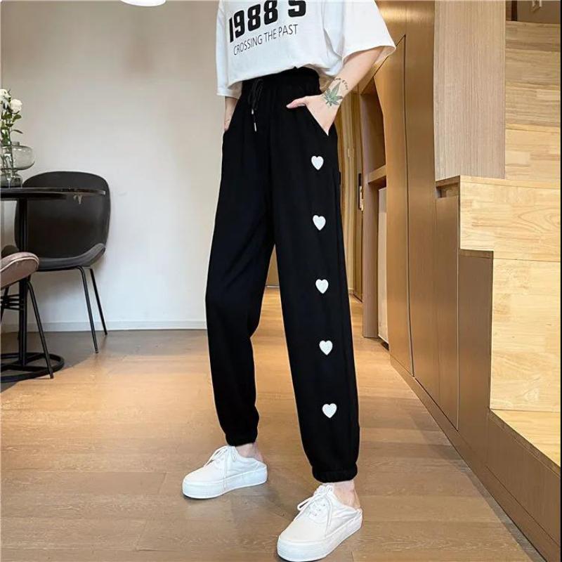 Gray Tie Pants Loose Love Sports Pants Women's Spring and Summer Loose Casual Straight-leg Student Pants