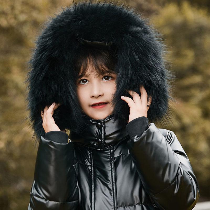 Children's Down Jacket Girls Mid-length Thickened Over The Knee Warm Down Jacket with Fur Collar