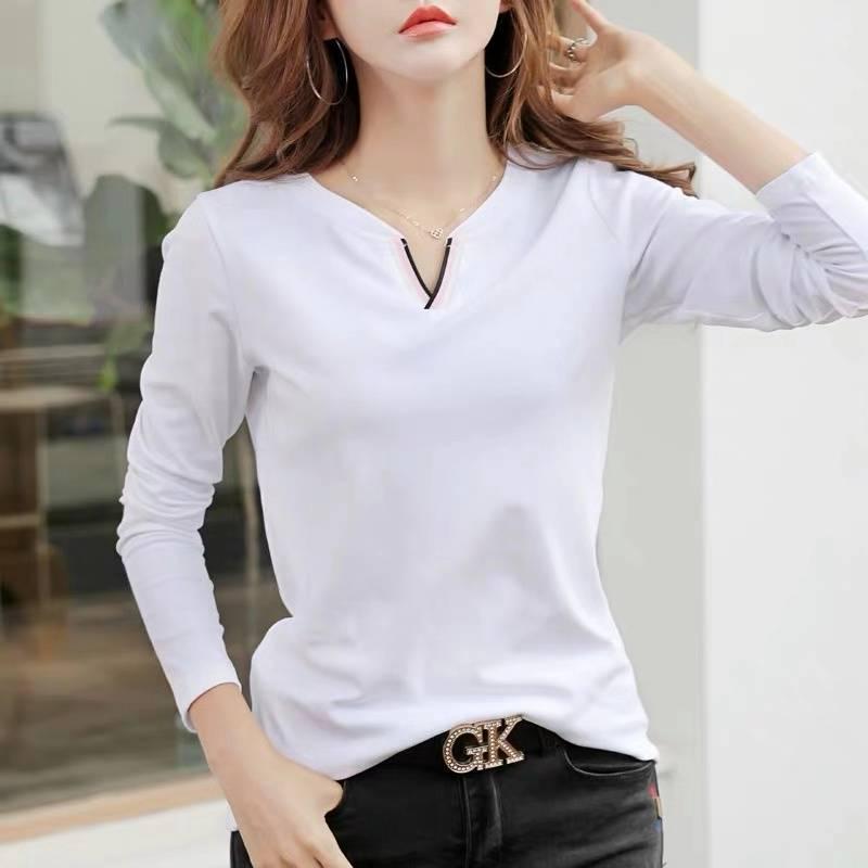 80-170 Kg Large Size Long-sleeved T-shirt Female New Loose Wild V-neck Slimming Shirt Shirt Winter