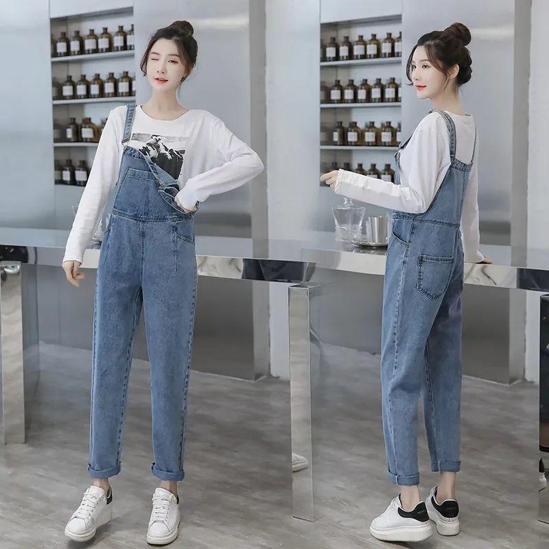 WTEMPO Summer Denim Jumpsuit Student Woman Jeans Long Romper Pants Zipper Pockets Sleeveless Adjusted Overalls Trousers