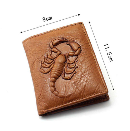 Genuine Leather For Man 3d Scorpion Pattern Retro Personality Male Short Wallet Card Holder Famous B