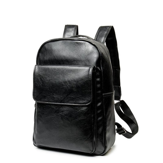 College Backpack Men Black Large Capacity Waterproof Leather Outdoor Sports Travel Business Bag