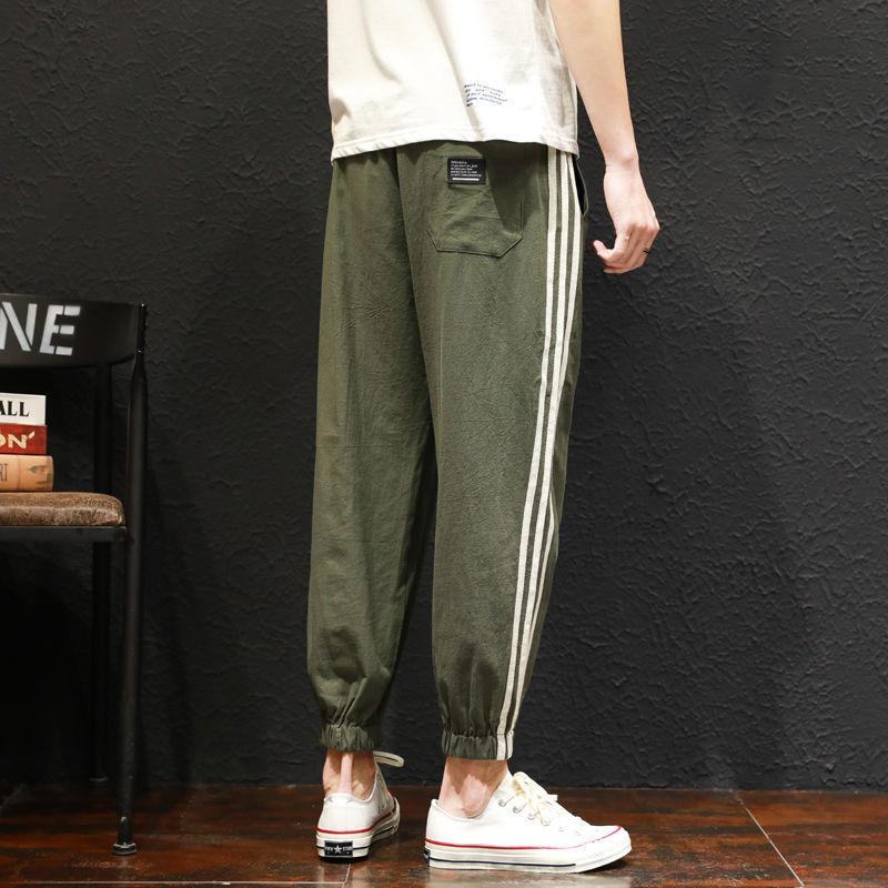 Summer Casual Pants Men's Plus Size Nine-point Pants Striped Loose-fitting Pants Sports Linen Pants