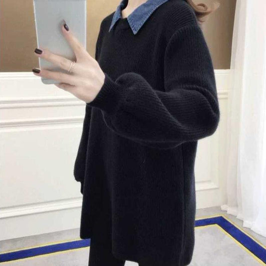 Autumn and Winter Long Loose Sweater Solid Color Knitted Pullover Bottoming Shirt Fashion Simple Women's Sweater