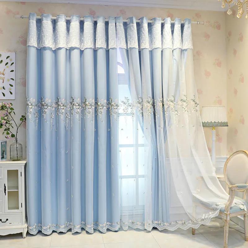 Simple Pastoral Thick Embroidered Curtains, Solid Color Blackout Curtains, Living Room Bedroom Balcony Curtains (150×270cm)