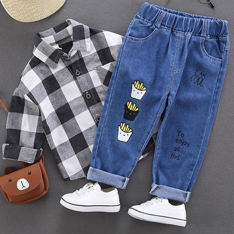 Spring and Autumn Boy and Girl Jeans Pants Children's Wear Korean Casual Pants Printing Baby Jeans Thin Ripped Jeans