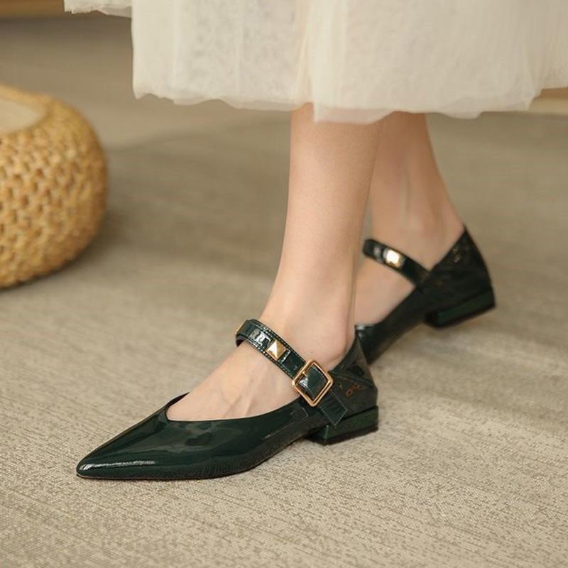 Single Shoe Pointed Toe Flat Word Retro Low Heel Gentle Mary Jane Women's Shoes