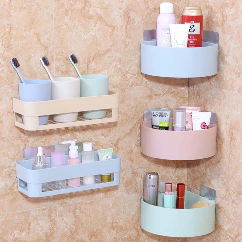 Wall-Mounted  Storage Rack Bathroom Shelf with Towel Bar Hooks Organizer for Bath Household Items Bathroom Accessories