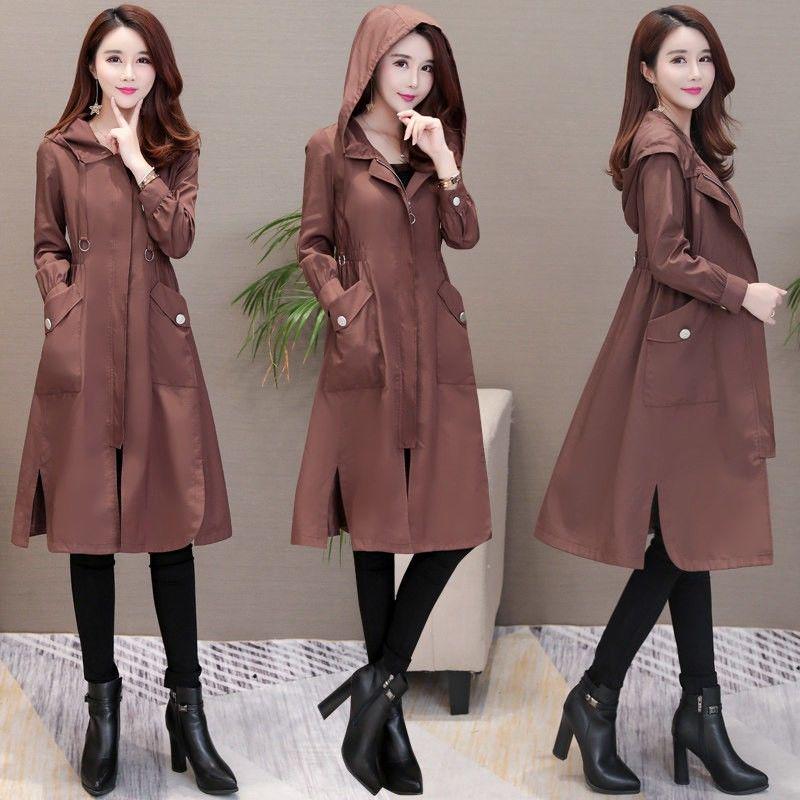 Autumn 2019 Fashion Double Breasted Mid-long Trench Coat Mujer Loose Belt Large Size Windbreak