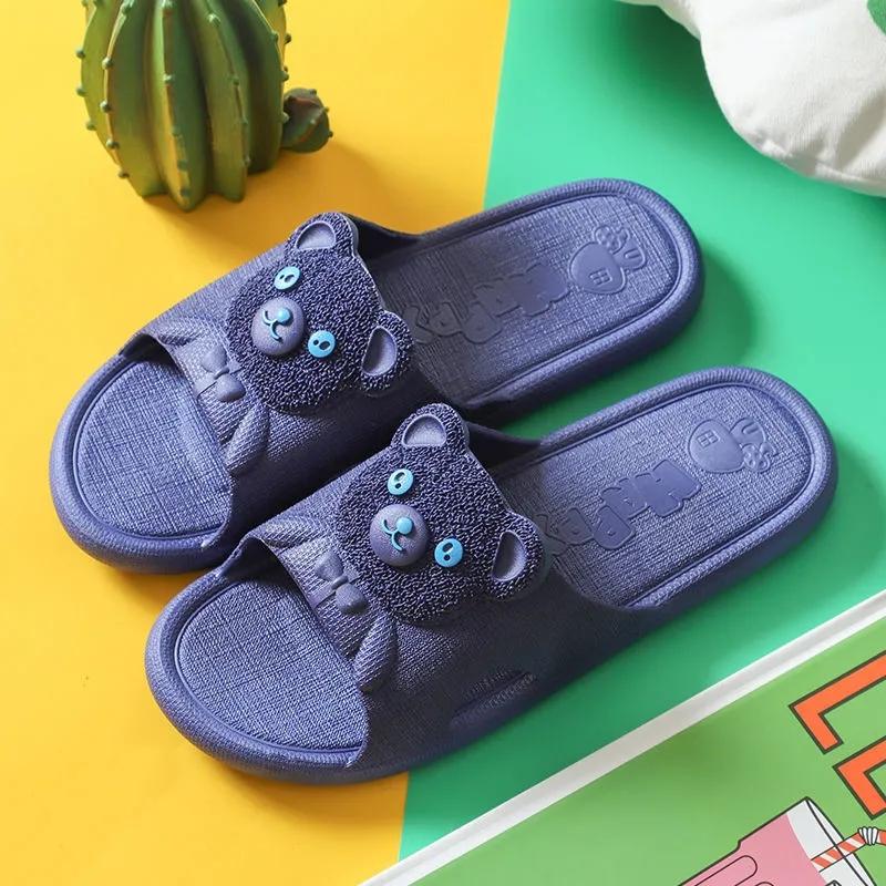 Women's Home Slippers Summer Indoor Bath Couple Bathroom Non-slip Unisex Sandals and Slippers Cute Bear Flip Flops