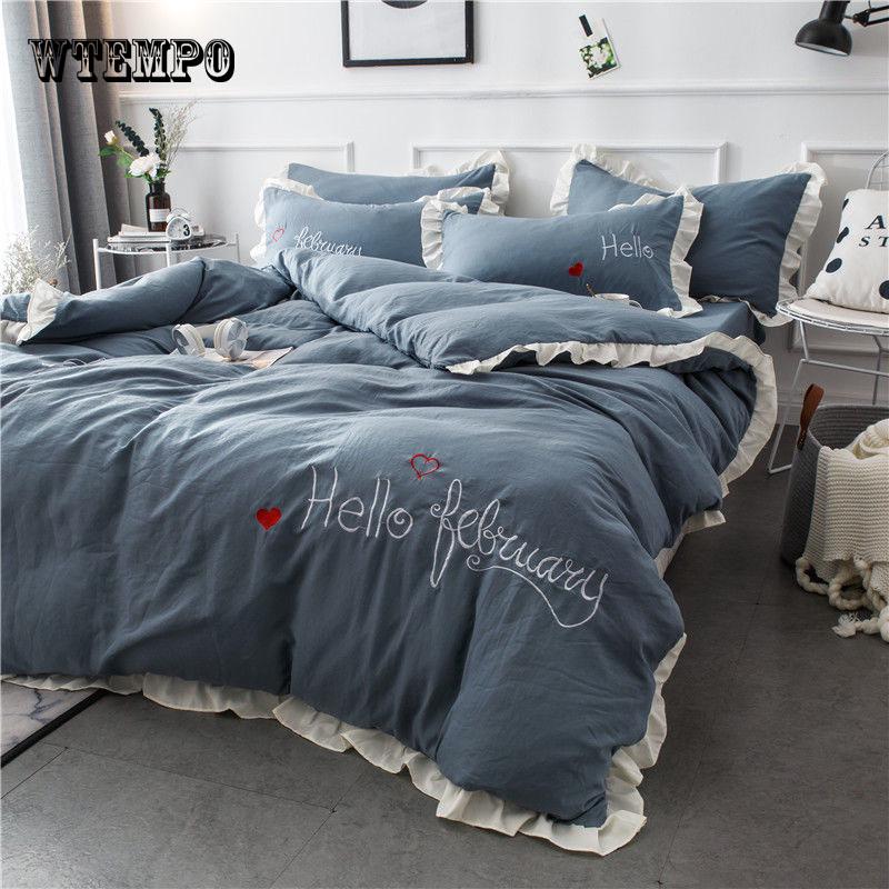 Princess Bedspread Bedding Sets Luxury 4pcs Pink Bed Skirt Lace Edge Duvet Cover Bedclothes