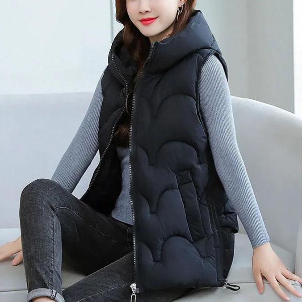 Autumn Winter Sleeveless Fashion Padded Jacket Loose Casual Slim Fit Warm Short Plus Size Hooded Waistcoat Vest Vest Thick Padded Jacket Women Outwear