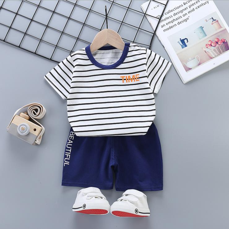 Children's Short Sleeve Suit Korean Style Boys and Girls Set Printing T-shirt + Shorts Two Piece Set