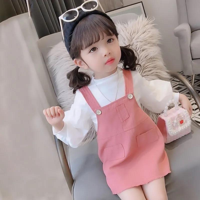 2PCS Children Clothing Set Spring Summer Girls Suits Printing Long Sleeve Tops + Suspender Skirt Clothing Set