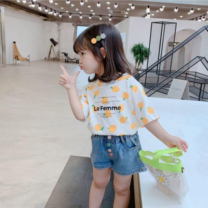 2PCS Children Clothing Set Spring Summer Girls Suits Printing Short Sleeve Tops + Pants Clothing Set