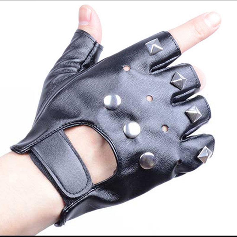 Leather Gloves Men's Half-finger Gloves Fitness Hip-hop Real Sheepskin Stage Performance Gloves Knight Half-finger Gloves