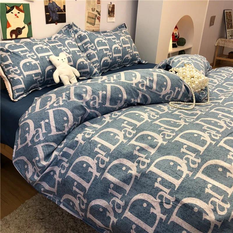 Cute Cartoon Autumn and Winter Four-piece Washable Quilt Cover Ins Wind Cartoon Comfortable Student Three-piece Bedding