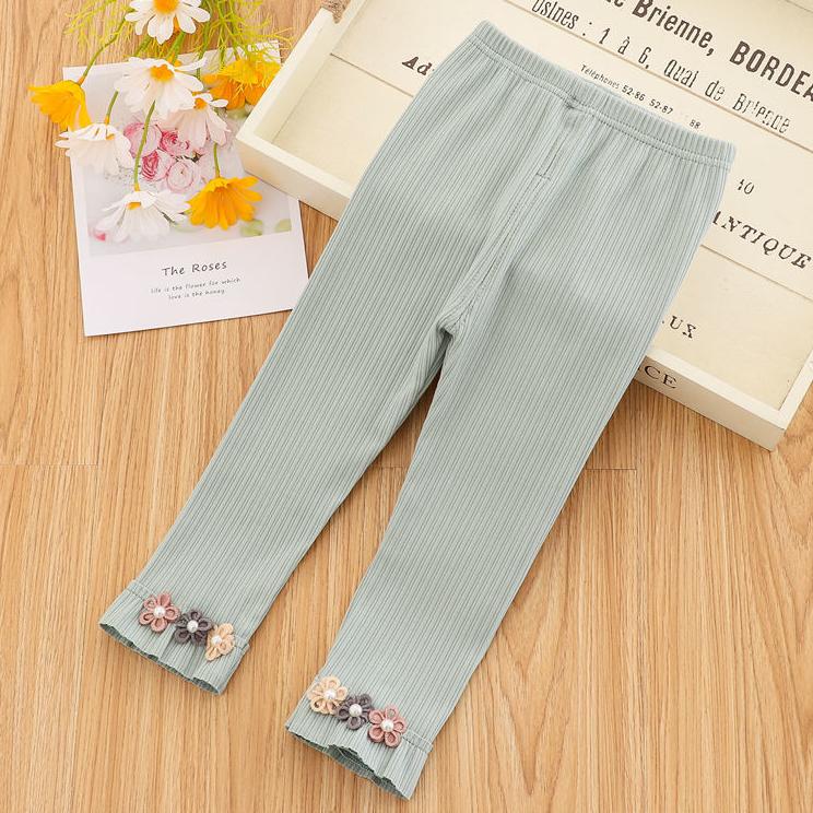 Girls' Leggings Children's Spring and Autumn Thin Flowers Ruffle Korean Cropped Trousers Stretch Pants Baby Outer Wear and Inner Wear