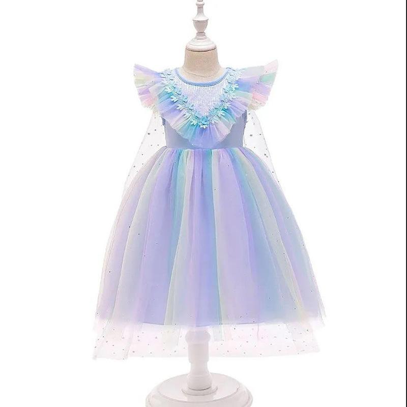 Girls Frozen Dress Aisha Princess Dress Summer Children Rainbow Tutu Skirt Gradient