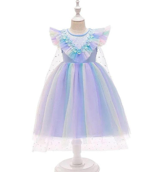 Girls Frozen Dress Aisha Princess Dress Summer Children Rainbow Tutu Skirt Gradient