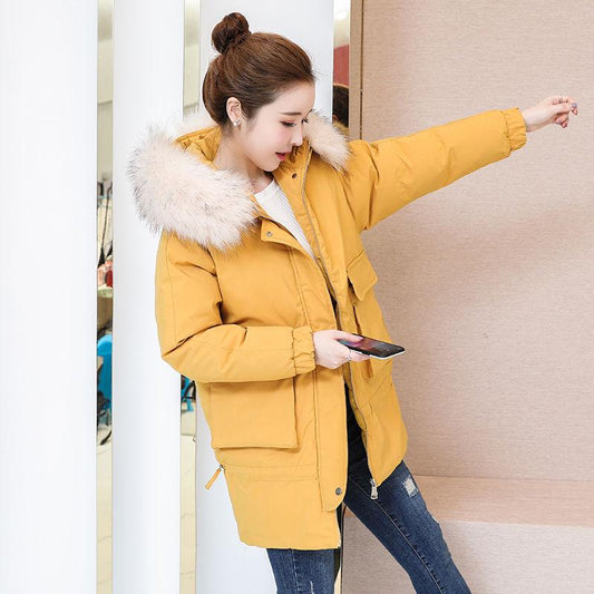 Cotton-padded Jacket Women's Mid-length Big Fur Collar Student Winter Korean Style Loose Cotton-padded Jacket Women's Thick Coat