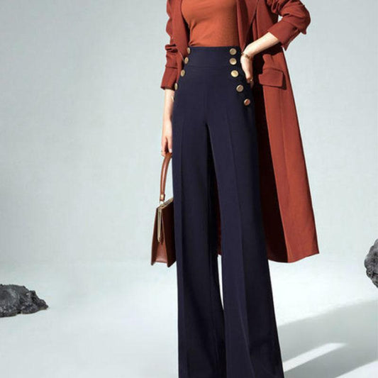 High-end Plus Velvet Ultra-high Waist Wide-leg Pants Autumn and Winter Trousers Drape Straight-leg Pants Double-breasted Slimming Suit Pants Women