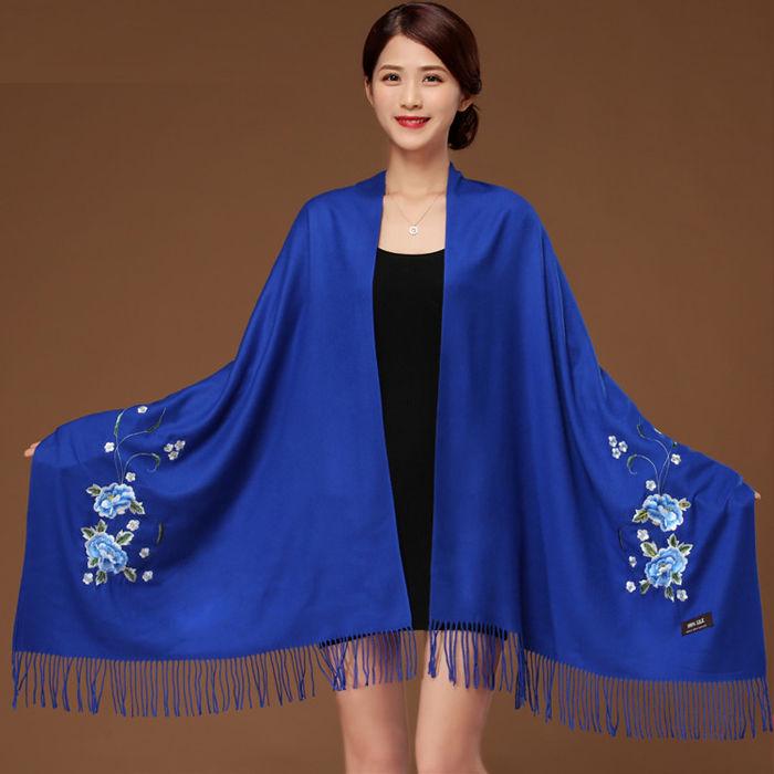 Scarf Women Winter Cotton Shawl Ladies Scarves Embroidery Print Casual Neck Decor