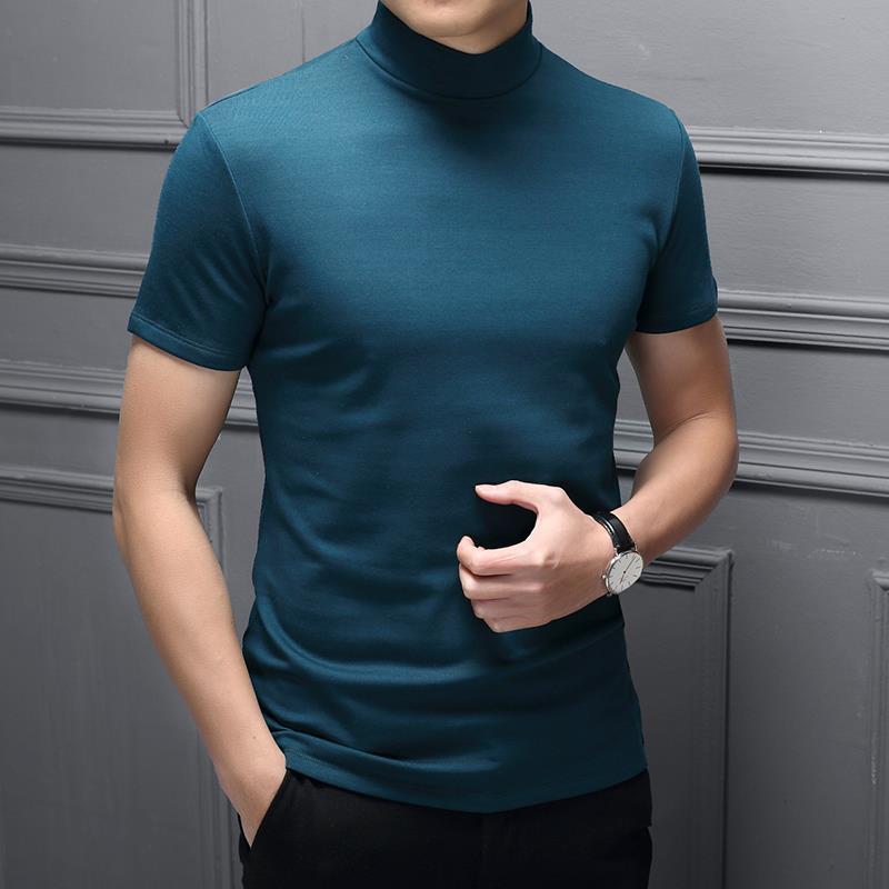 Mens Fashion T-Shirts Half Turtleneck Short Sleeve Slim Fit Basic Pullover Tees