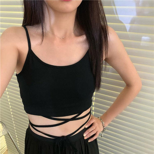 Women Cross Strap Tank Crop Tank Tops Summer Underwear Bras Off Shoulder Bralette Solid Black