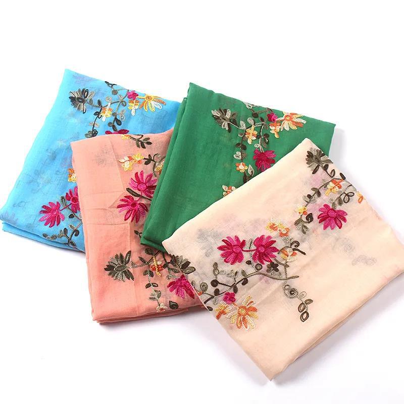 Women's Embroidered Scarf Korean Style Acrylic Embroidered Scarf Chiffon Long All-match Gauze Scarf Four Seasons Silk Scarf Shawl