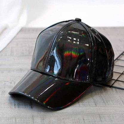 Women Men Color Gradient Shiny Metallic Laser Leather Snapback Baseball Caps